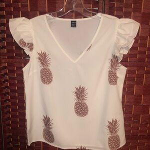 Cream Top with Large Pineapple Prints (NWOT)
